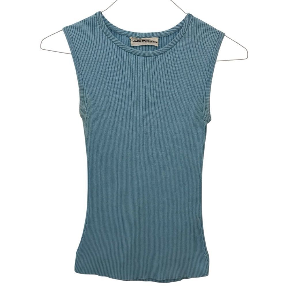Mara Hoffman Knit Ribbed High Neck Sleeveless Sweater Tank Size Small Light Blue
